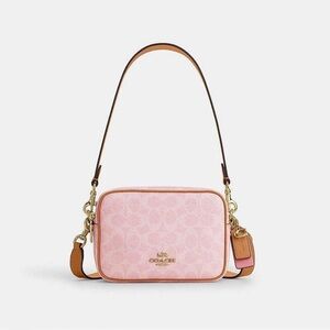 NWT Coach CEK74 Mini Carey Crossbody Bag In Signature With Charms powder pink